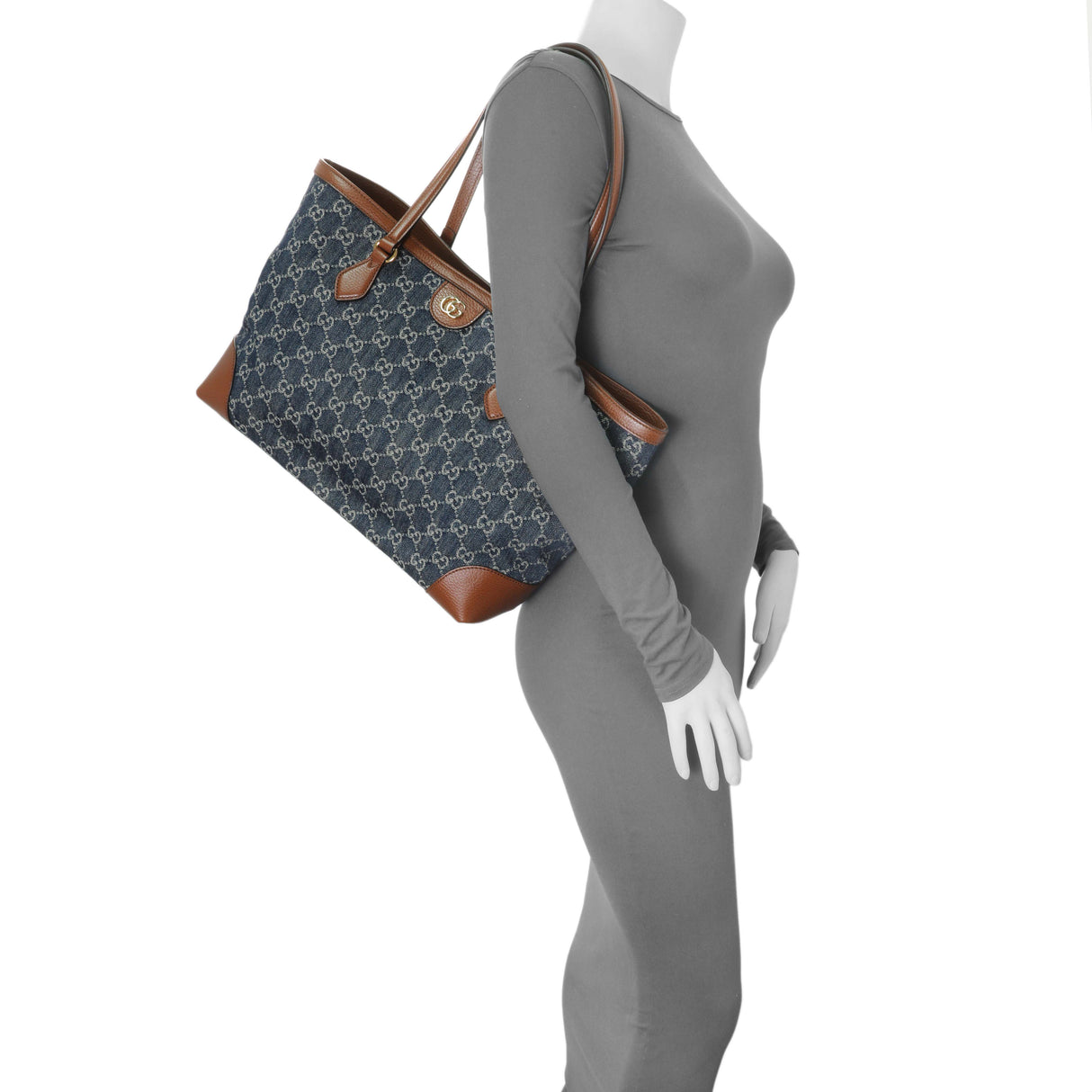 Gucci Blue Monogram Denim Medium Ophidia Shopping Tote