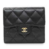 Chanel Black Quilted Caviar Compact Flap Wallet