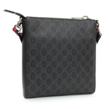Gucci Black GG Supreme Monogram Web Small Flat Messenger Bag Handbags Gucci