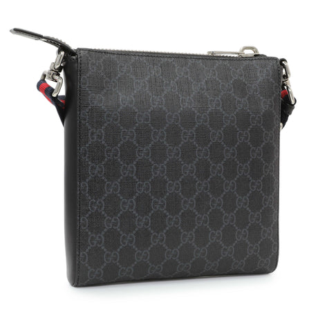 Gucci Black GG Supreme Monogram Web Small Flat Messenger Bag Handbags Gucci