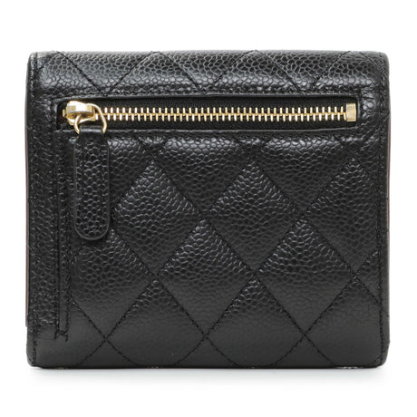 Chanel Black Quilted Caviar Compact Flap Wallet