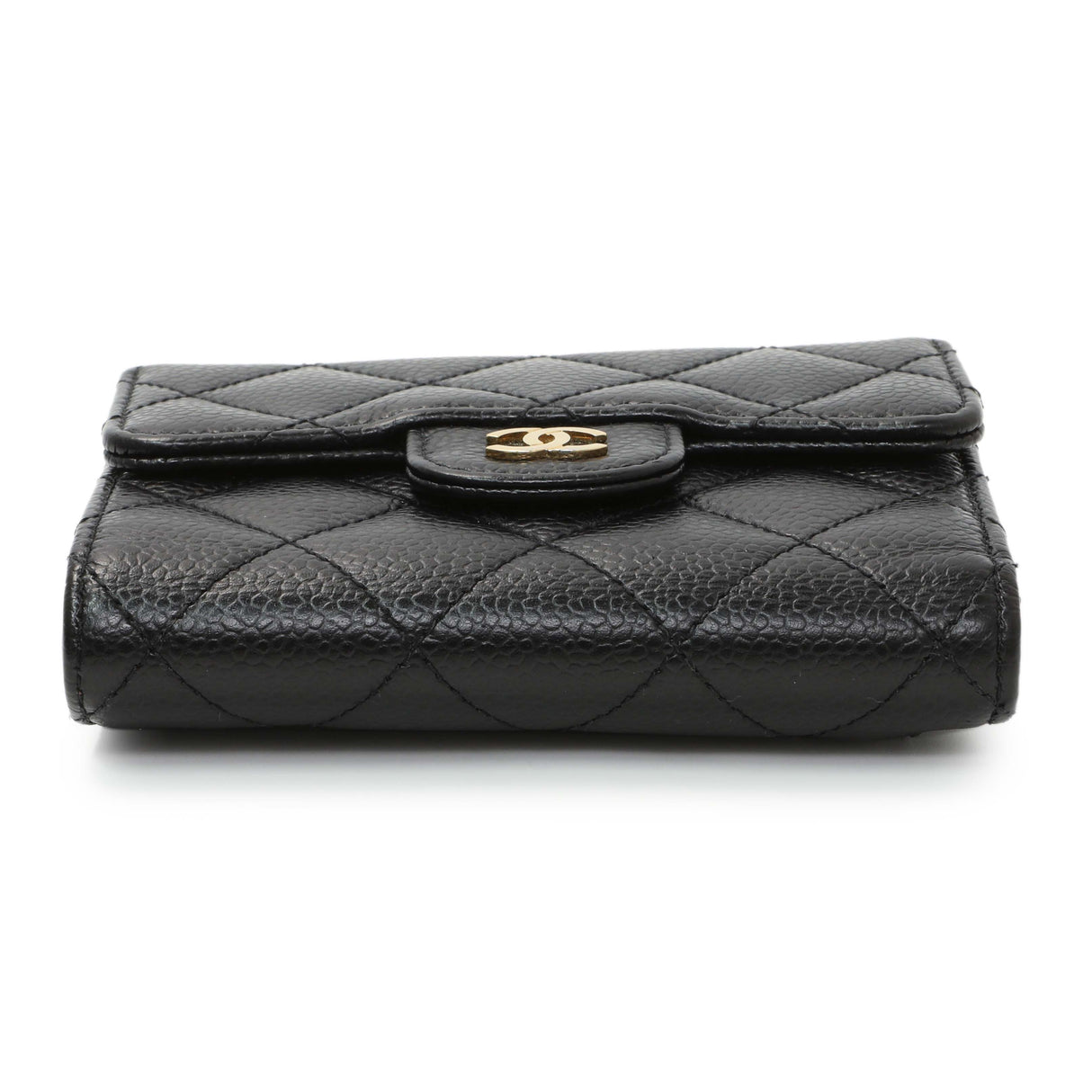 Chanel Black Quilted Caviar Compact Flap Wallet