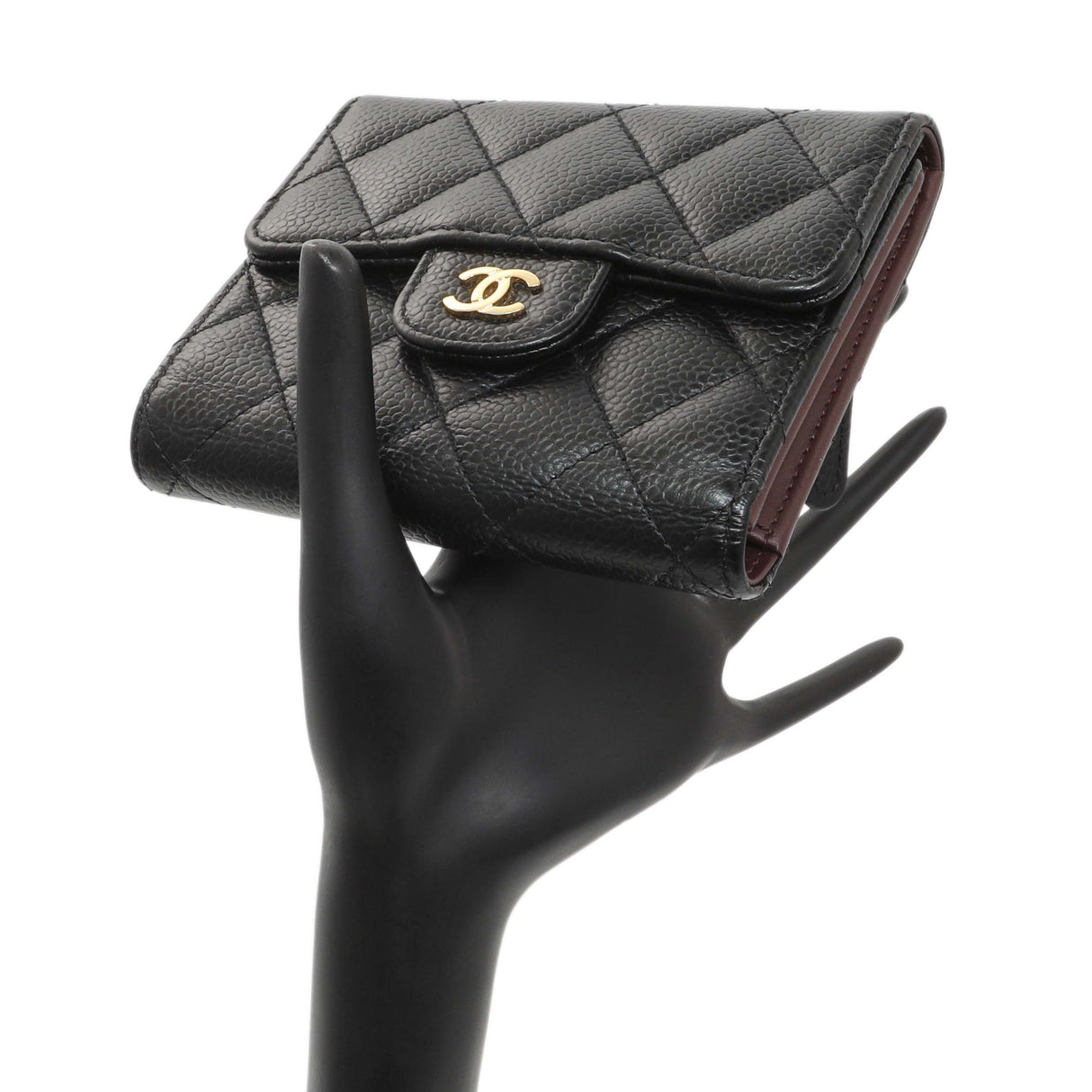 Chanel Black Quilted Caviar Compact Flap Wallet