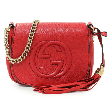 Gucci Red Pebbled Calfskin Small Soho Flap Crossbody Handbags Gucci
