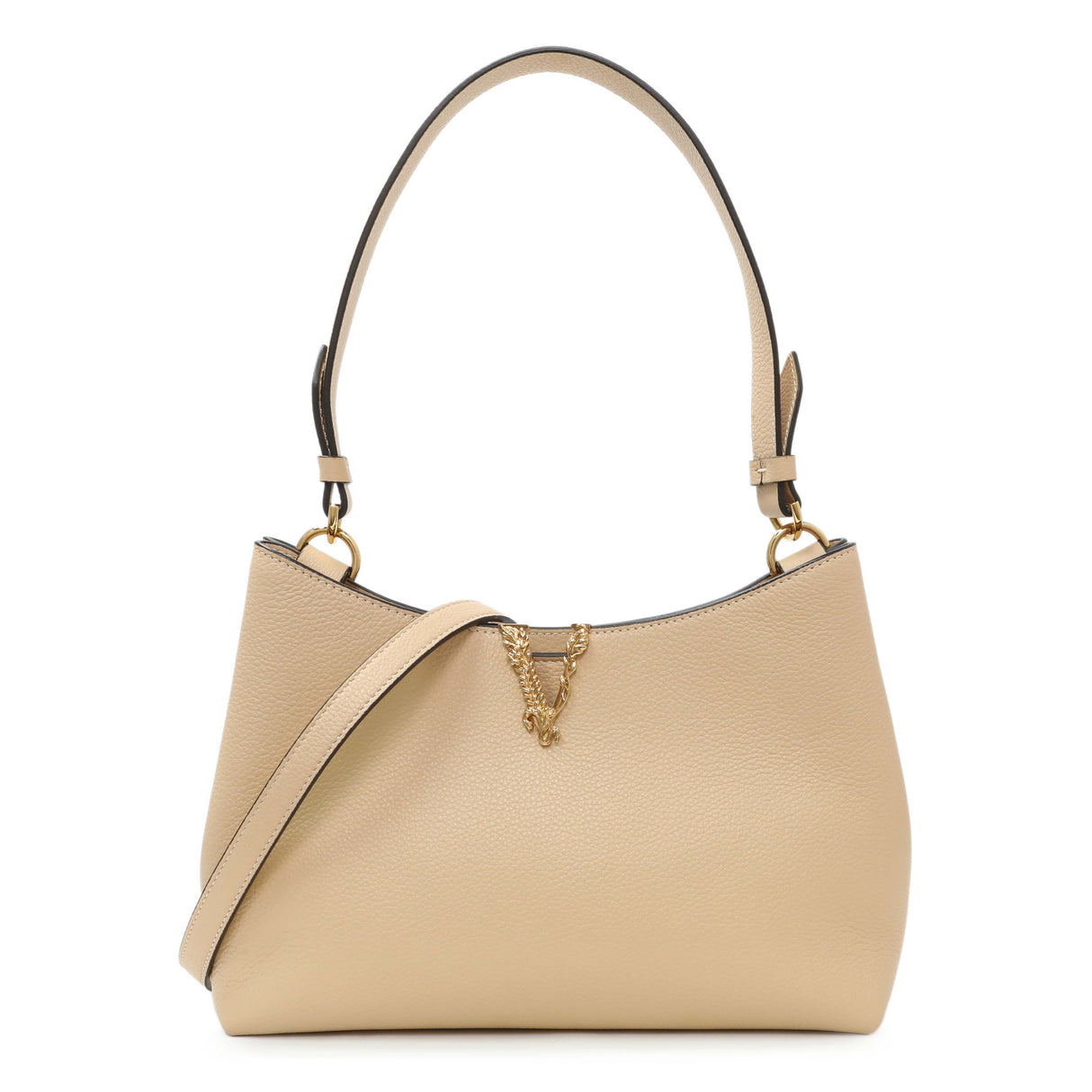 Versace Beige Grained Calfskin Virtus Hobo Handbags Versace