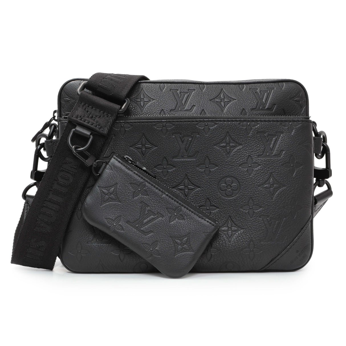 Louis Vuitton Black Calfskin Shadow Monogram Trio Messenger Handbags Louis Vuitton