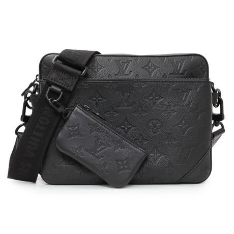 Louis Vuitton Black Calfskin Shadow Monogram Trio Messenger Handbags Louis Vuitton