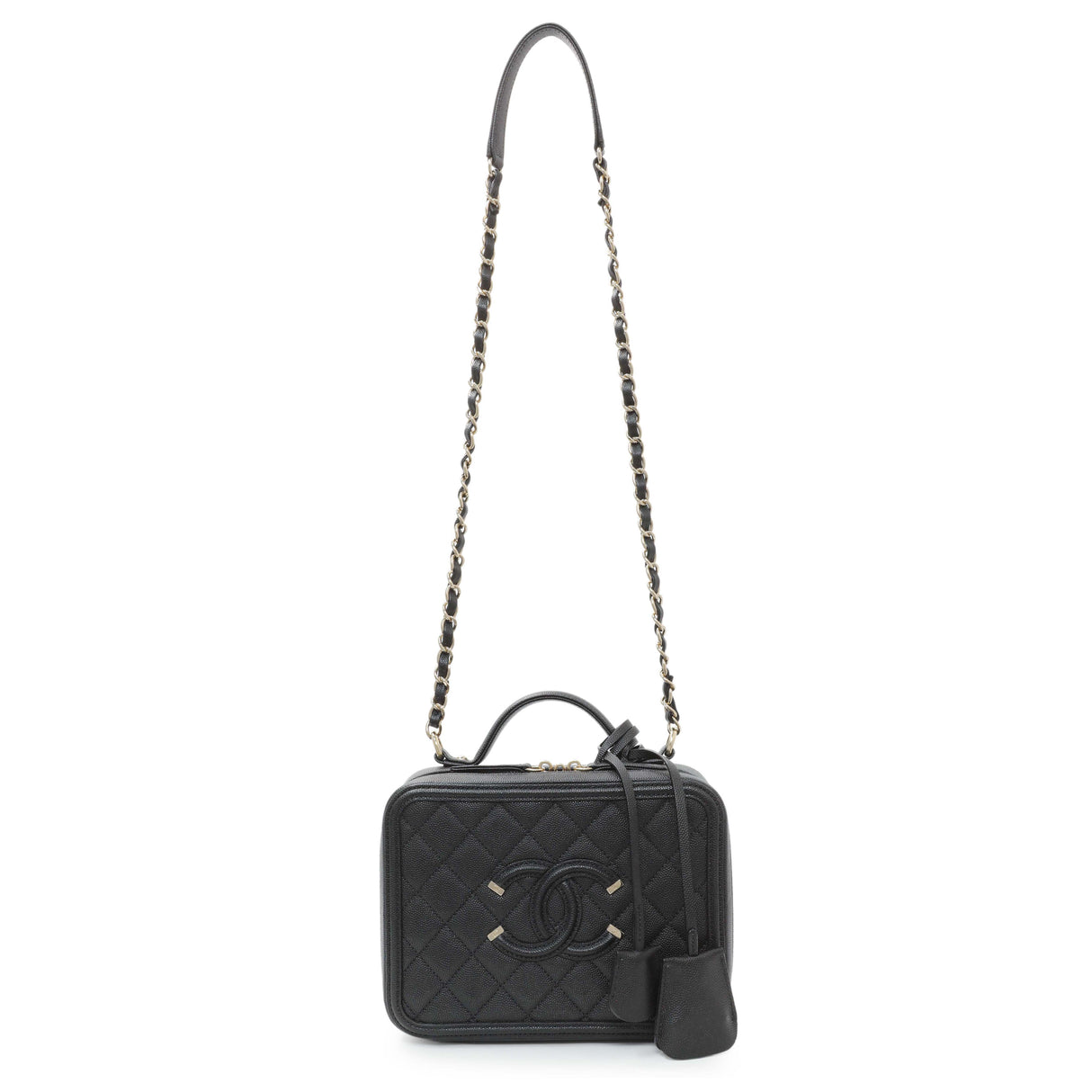 Chanel Black Caviar Quilted Medium CC Filigree Vanity Case Handbags Chanel