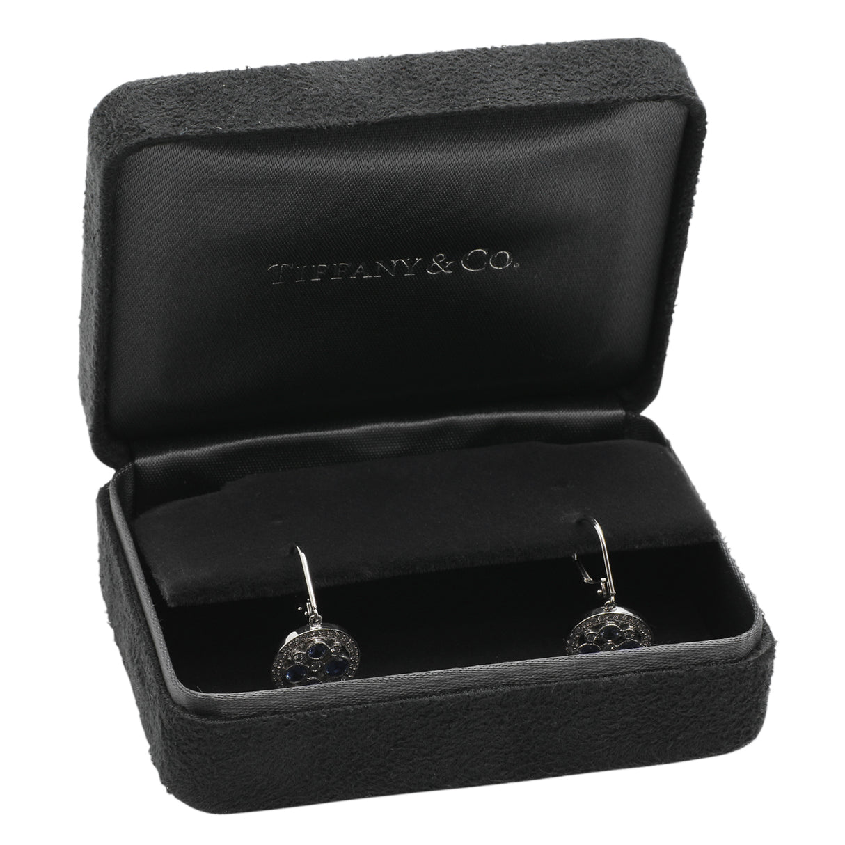 Tiffany & Co. Platinum Diamond Sapphire Cobblestone Earrings