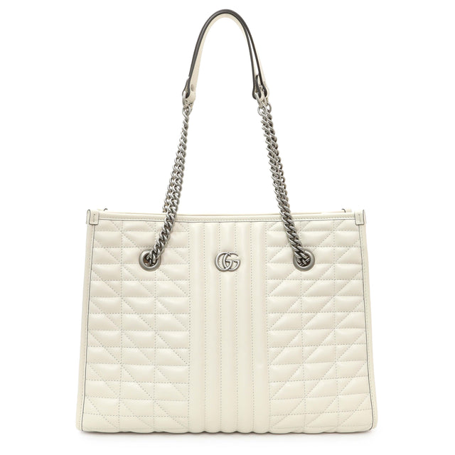 Gucci Cream Calfskin Matelasse Medium GG Marmont Shopping Tote Handbags Gucci