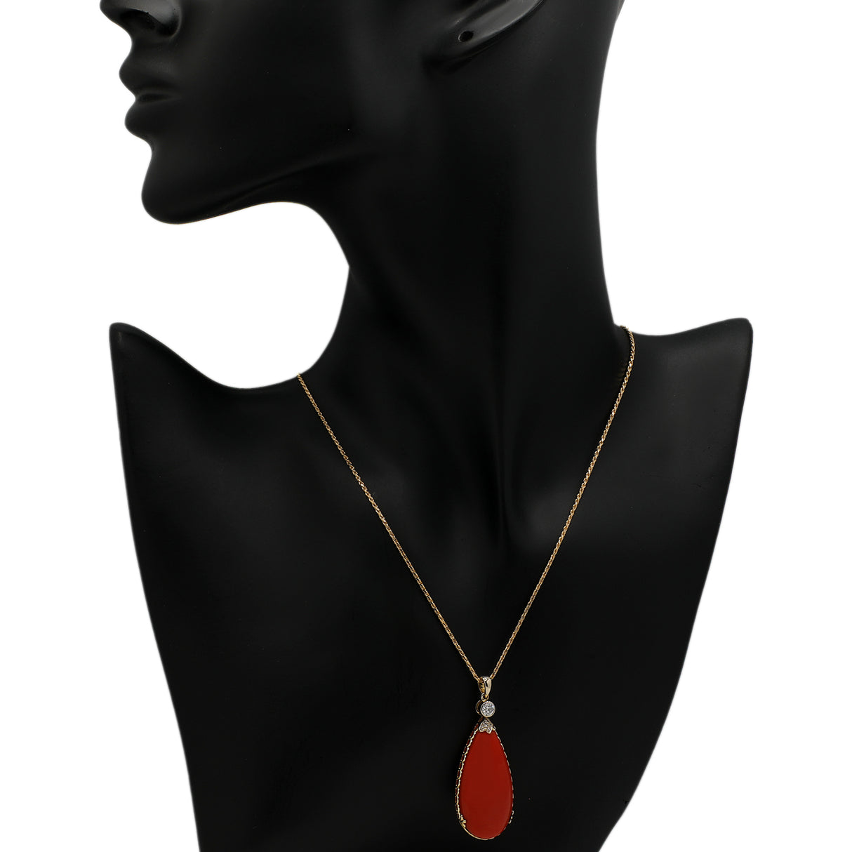 14K Yellow Gold Cabochon Coral Pendant