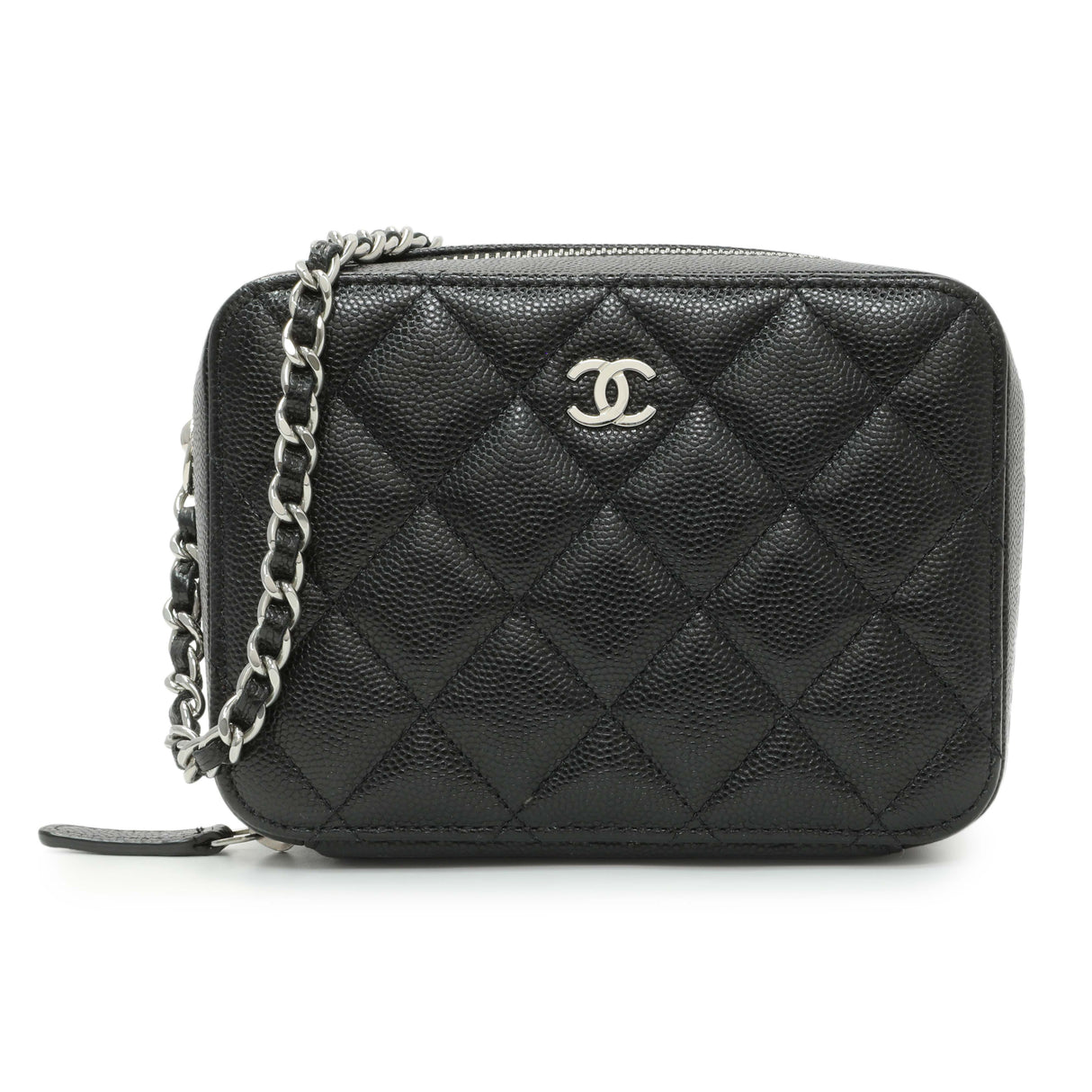 Chanel Black Quilted Caviar CC Vanity Case with Chain Handbags Chanel