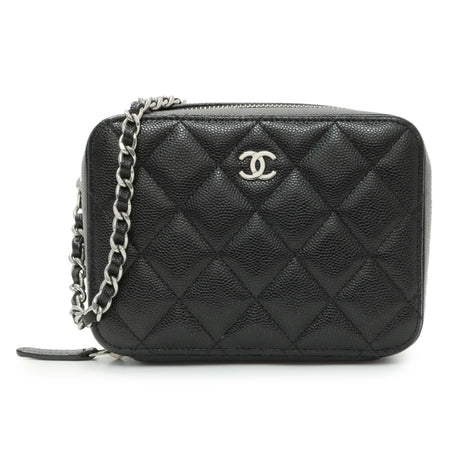 Chanel Black Quilted Caviar CC Vanity Case with Chain Handbags Chanel