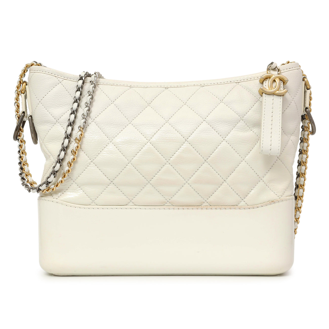 Chanel Patent White Goatskin Quilted Medium Gabrielle Hobo Modaselle