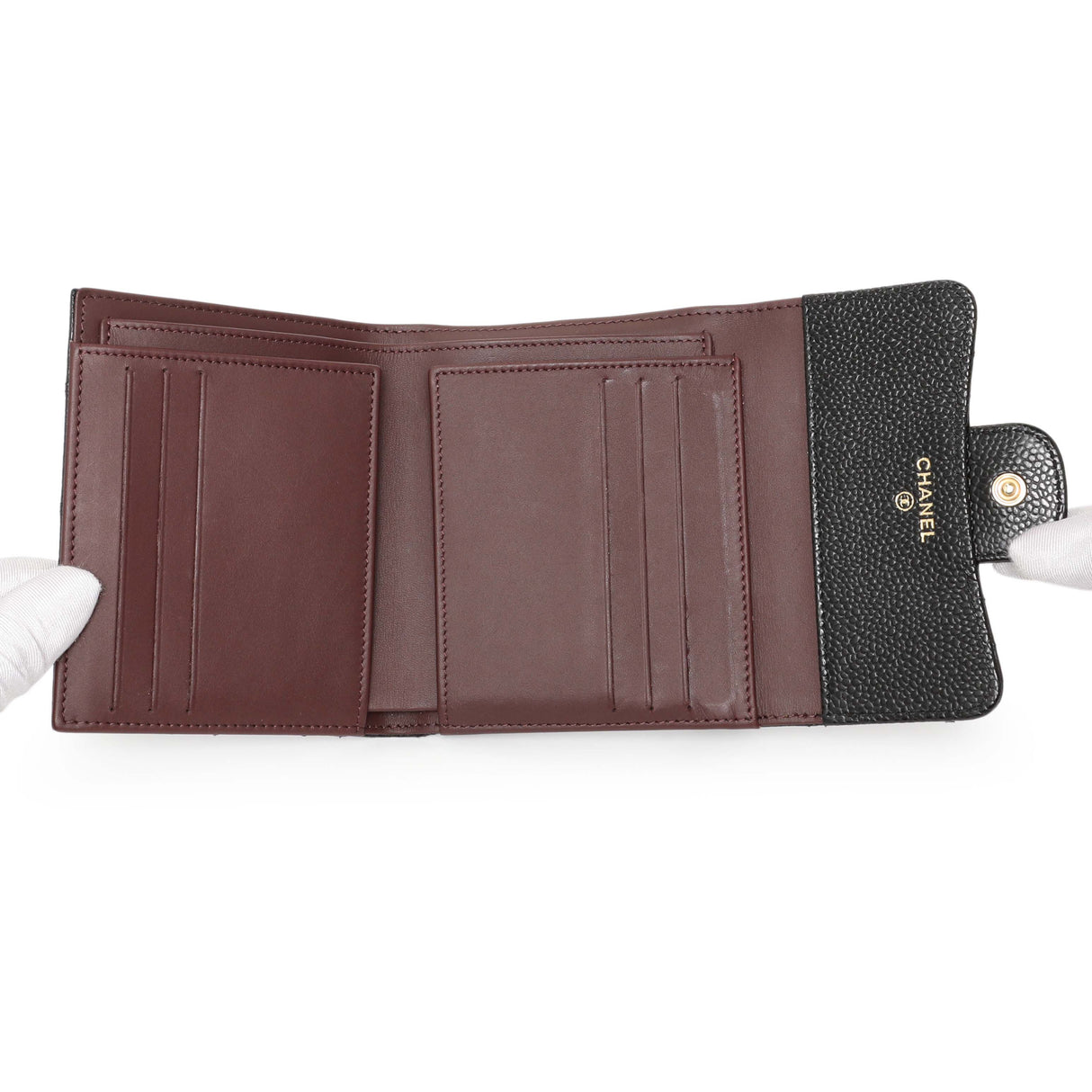 Chanel Black Quilted Caviar Compact Flap Wallet