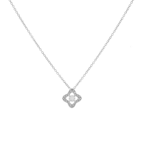 David Yurman 18K White Gold Diamond Venetian Quatrefoil Pendant Necklace Designer Jewellery David Yurman