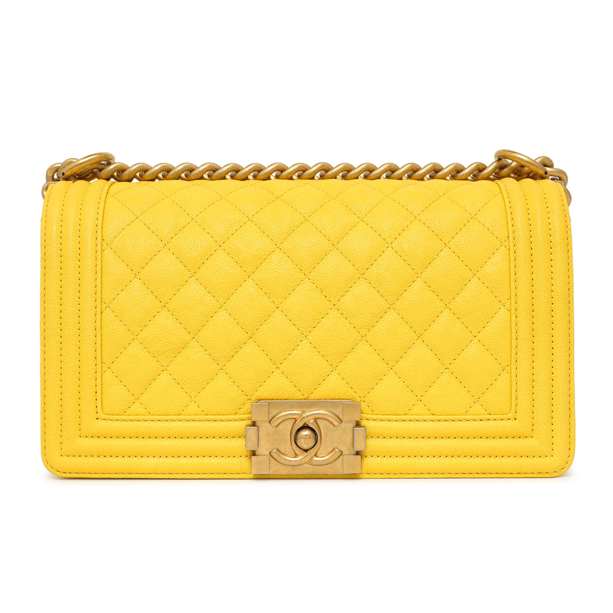 Chanel Yellow Quilted Caviar Medium Boy Bag