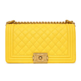 Chanel Yellow Quilted Caviar Medium Boy Bag