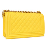 Chanel Yellow Quilted Caviar Medium Boy Bag