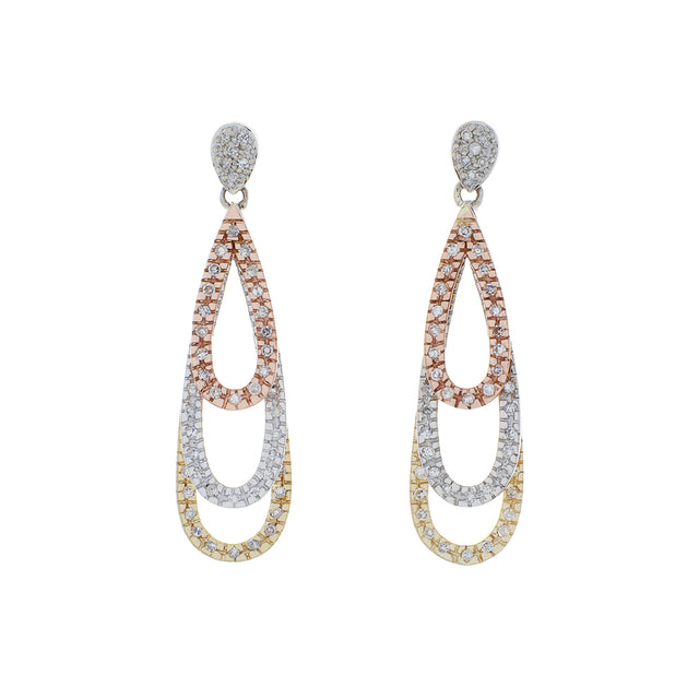 14K Tri-Tone Gold Diamond Drop Earrings Fine Jewellery Modaselle