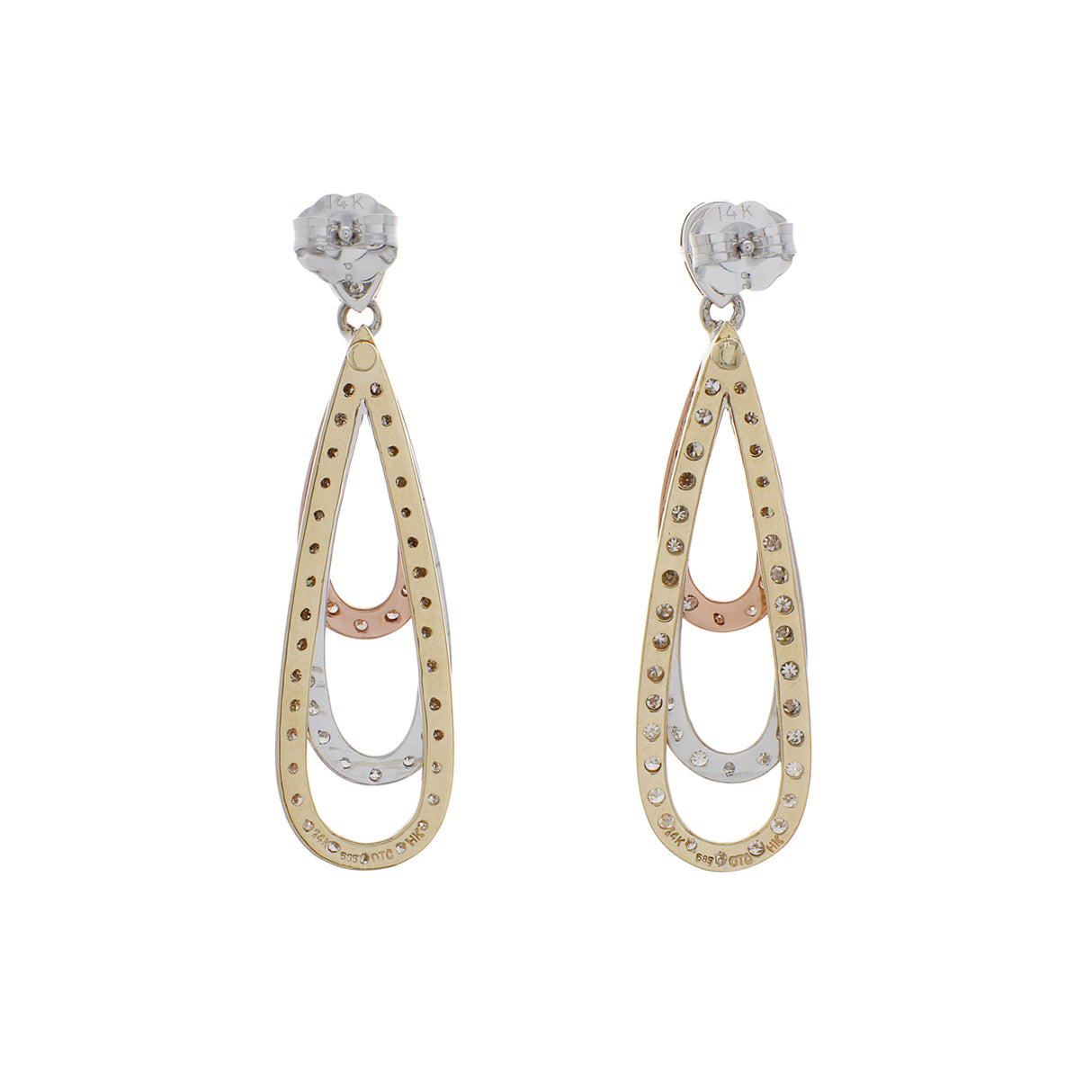 14K Tri-Tone Gold Diamond Drop Earrings Fine Jewellery Modaselle