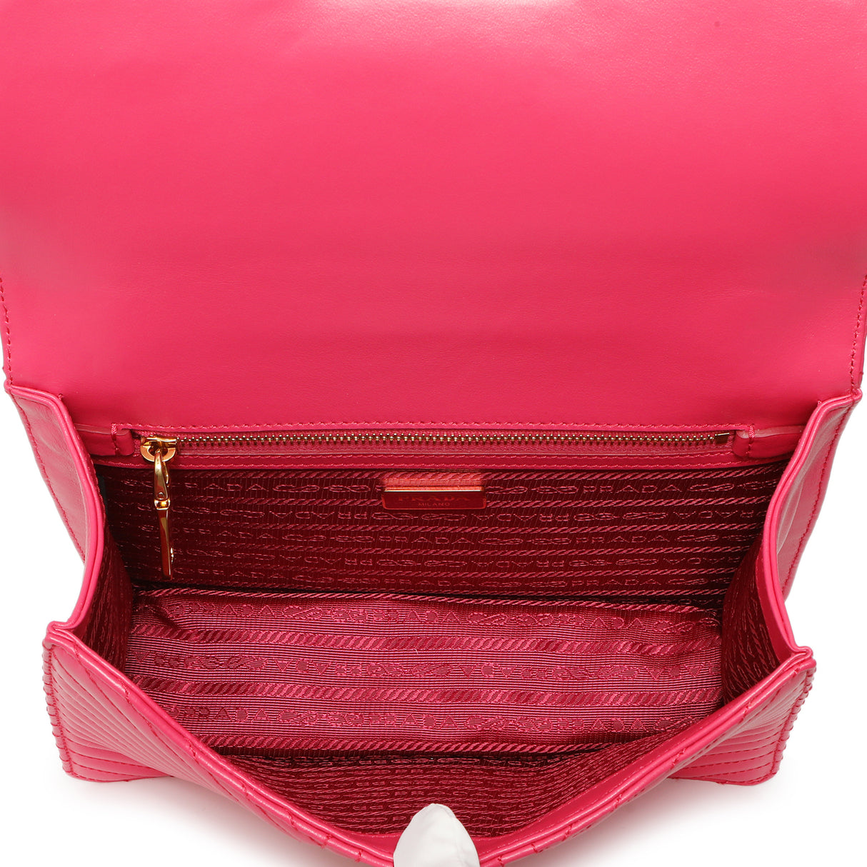 Prada Pink Soft Calf Chevron Impunture Flap Bag