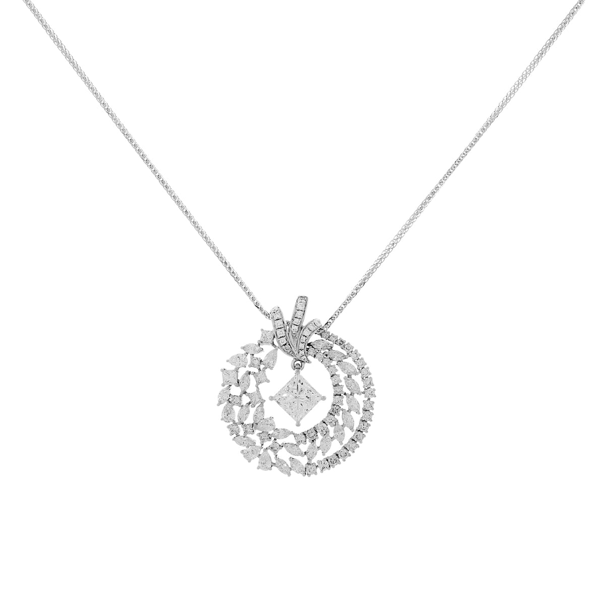 18K White Gold 2.01 Carat Princess Cut Diamond Wreath Pendant Fine Jewellery Modaselle