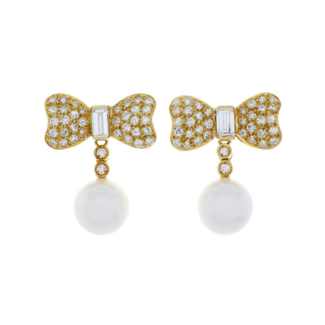18K Yellow Gold South Sea Pearl Bow Earrings Fine Jewellery Modaselle