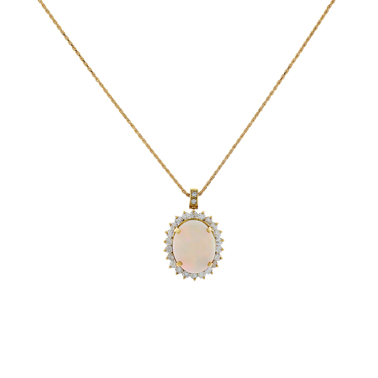 14K Yellow Gold 4.88 Carat Oval Cabochon Opal Diamond Pendant Fine Jewellery Modaselle
