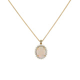 14K Yellow Gold 4.88 Carat Oval Cabochon Opal Diamond Pendant Fine Jewellery Modaselle