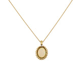 14K Yellow Gold 4.88 Carat Oval Cabochon Opal Diamond Pendant Fine Jewellery Modaselle