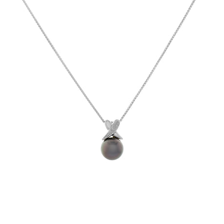 14K White Gold 10.7mm Tahitian Black Pearl Pendant Fine Jewellery Modaselle