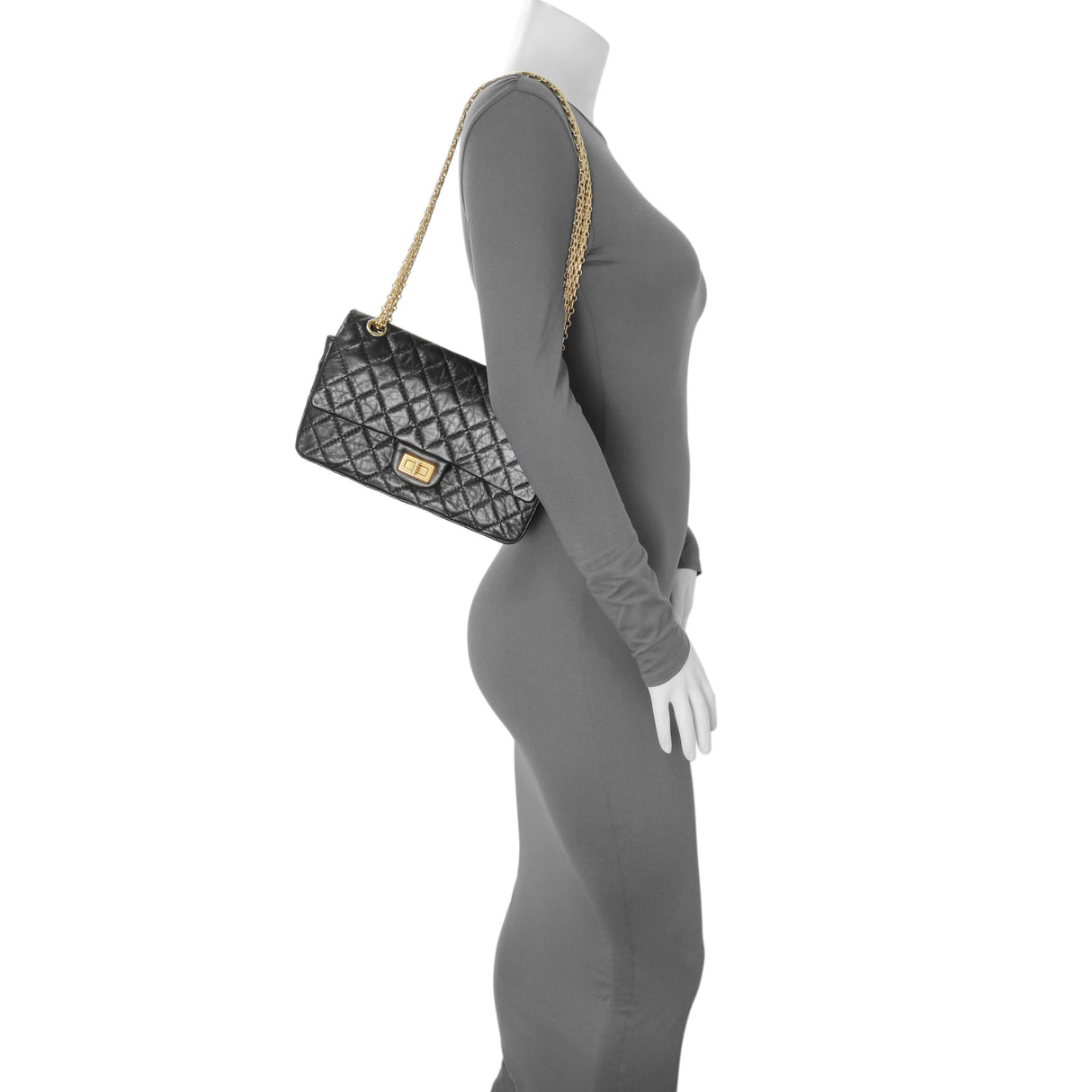 Chanel Black Aged Calfskin Quilted 2.55 Reissue 225 Flap Handbags Chanel