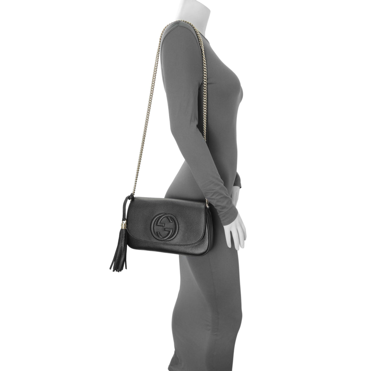 Gucci Black Pebbled Calfskin Medium Soho Flap Crossbody Handbags Gucci