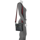 Gucci Black GG Supreme Monogram Web Small Flat Messenger Bag Handbags Gucci