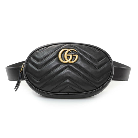 Gucci Black Calfskin Matelasse GG Marmont Belt Bag Handbags Gucci
