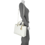 Christian Dior White Lambskin Cannage Large Lady Dior Handbags Christian Dior