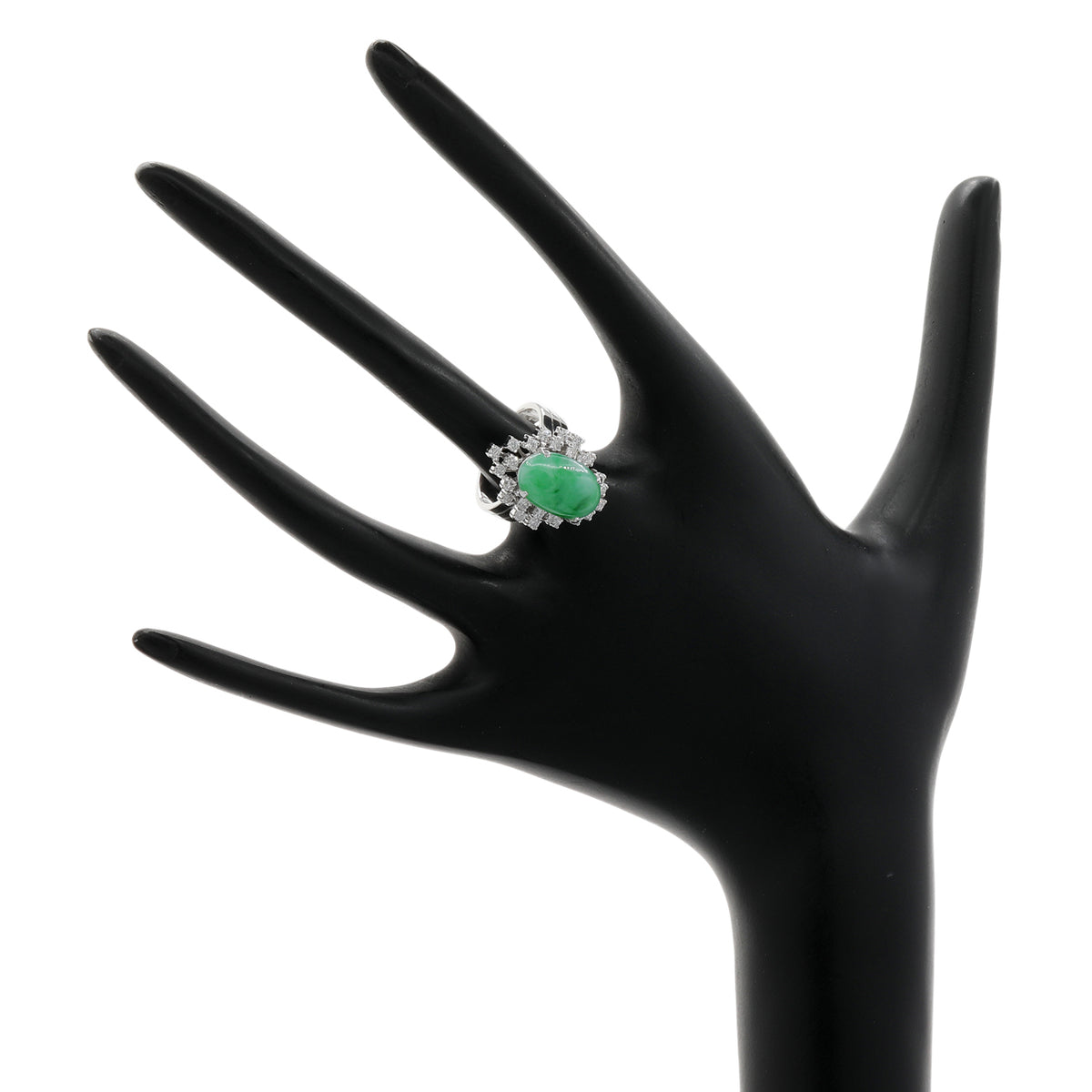 14K White Gold Cabochon Jadeite Diamond Ring Fine Jewellery Modaselle