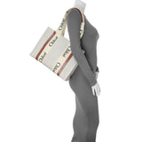 Chloe Linen Calfskin Medium Woody Ribbon Tote Handbags Chloe