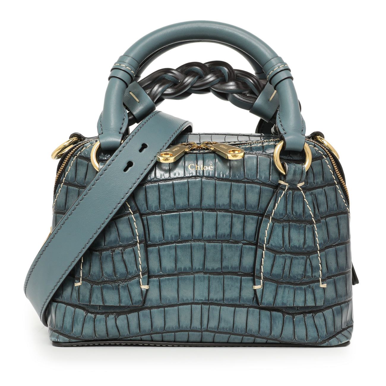 Chloe Blue Crocodile Embossed Small Daria – Modaselle