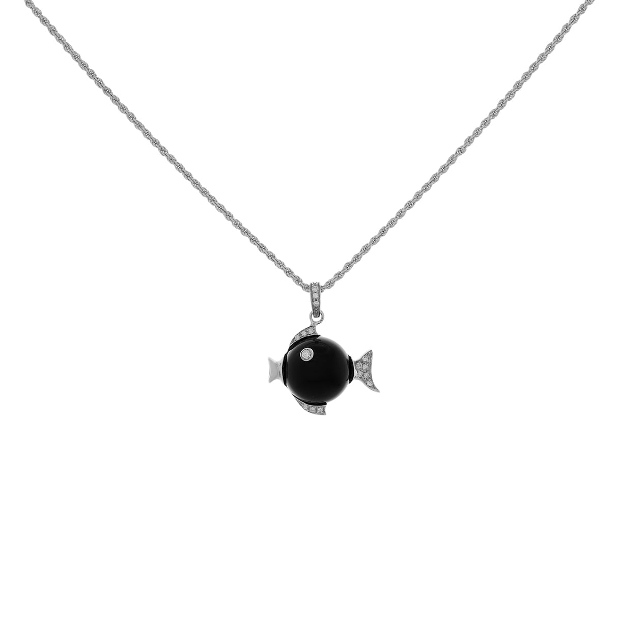 18K White Gold Damiani Onyx Fish Pendant Fine Jewellery Modaselle