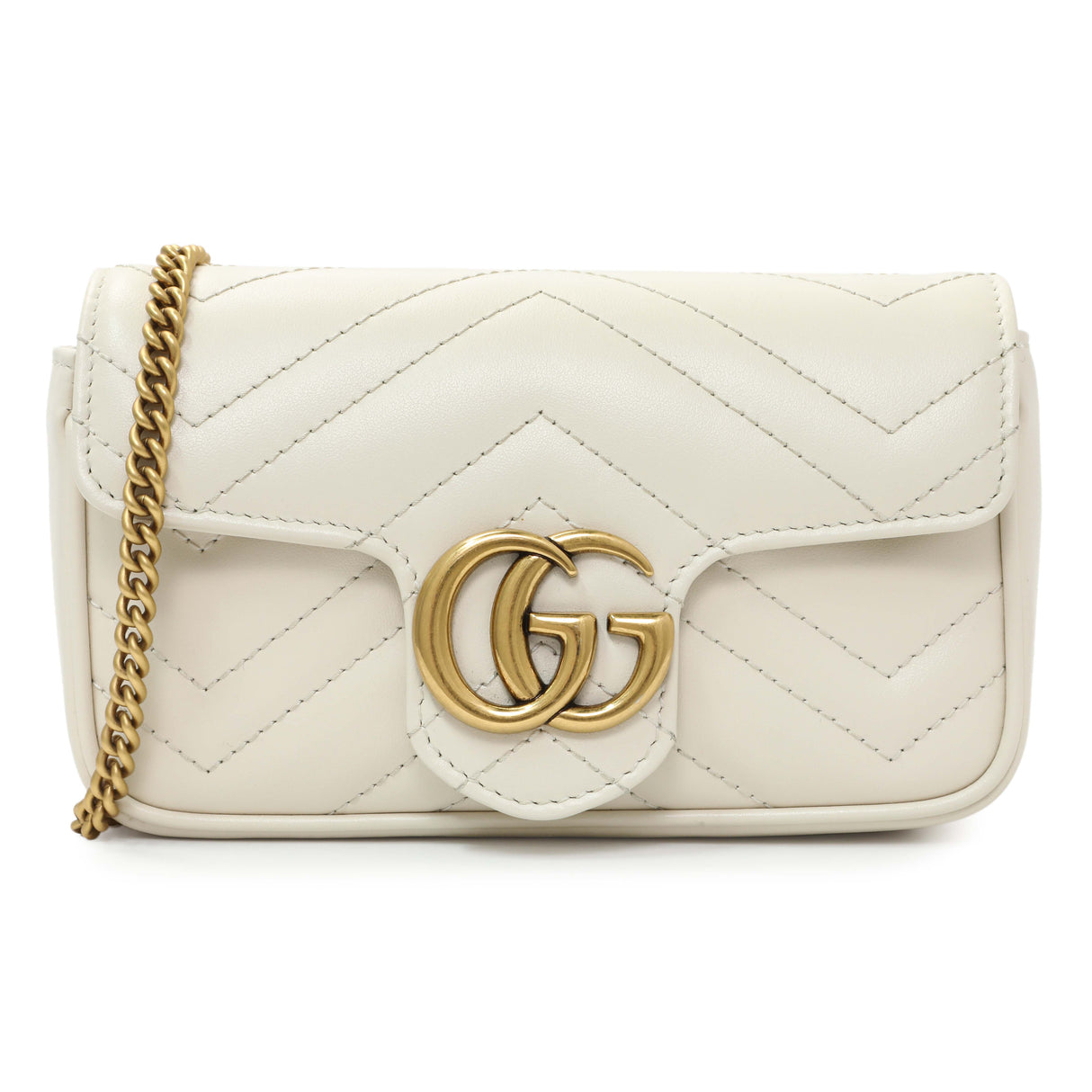 Gucci White Calfskin Matelasse Super Mini GG Marmont Handbags Gucci