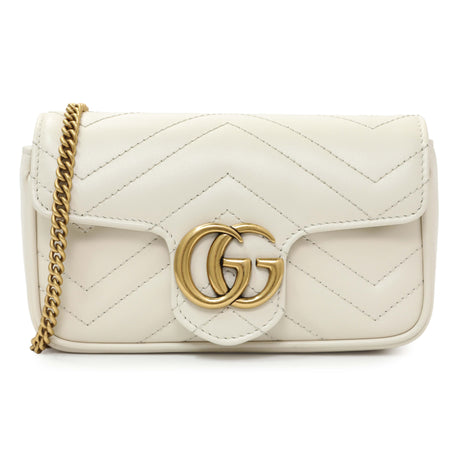 Gucci White Calfskin Matelasse Super Mini GG Marmont Handbags Gucci
