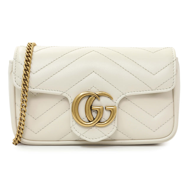 Gucci White Calfskin Matelasse Super Mini GG Marmont Handbags Gucci
