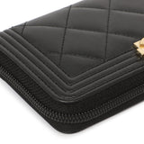 Chanel Black Quilted Lambskin Small Boy Zip Around Wallet