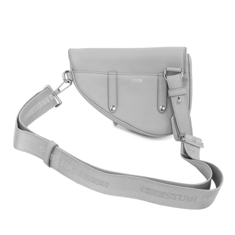Christian Dior Grey Grained Calfskin Men's Mini Saddle Bag