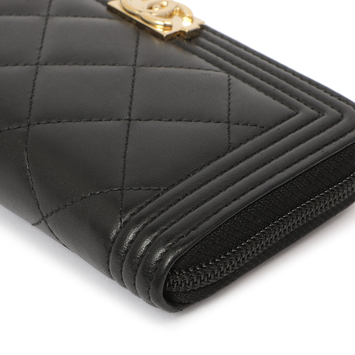 Chanel Black Quilted Lambskin Small Boy Zip Around Wallet