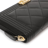 Chanel Black Quilted Lambskin Small Boy Zip Around Wallet