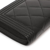 Chanel Black Quilted Lambskin Small Boy Zip Around Wallet