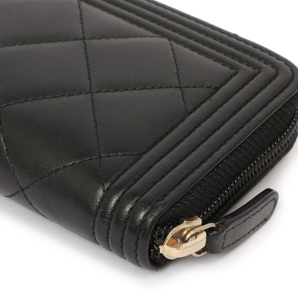 Chanel Black Quilted Lambskin Small Boy Zip Around Wallet